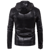 Schwarze Herrenjacke aus Lammleder im Militärstil mit abnehmbarem Kapuzenpullover